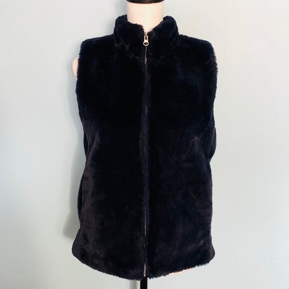 J. Crew Factory Navy Faux Fur Vest Size Small - Picture 2 of 9